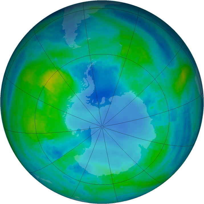 Antarctic ozone map for 04 May 2001